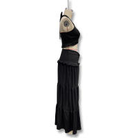 Conjunto Elegante De 2 Piezas Para Mujer Halter Sin Espalda Camisola De Cintura Elástica Con Volantes + Falda Larga De Encaje Sólida Vestido De Noche Para Fiesta Y Vacaciones En La Calle - details 15