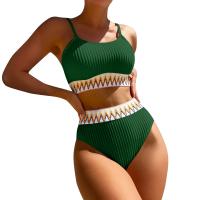 Bikini De Verano Para Mujer Estilo Playa Moda Elegante Con Cintura Alta Y Efecto Delgado Dos Piezas Color Bloqueado Conjunto De Baño Con Suspensión - details 12