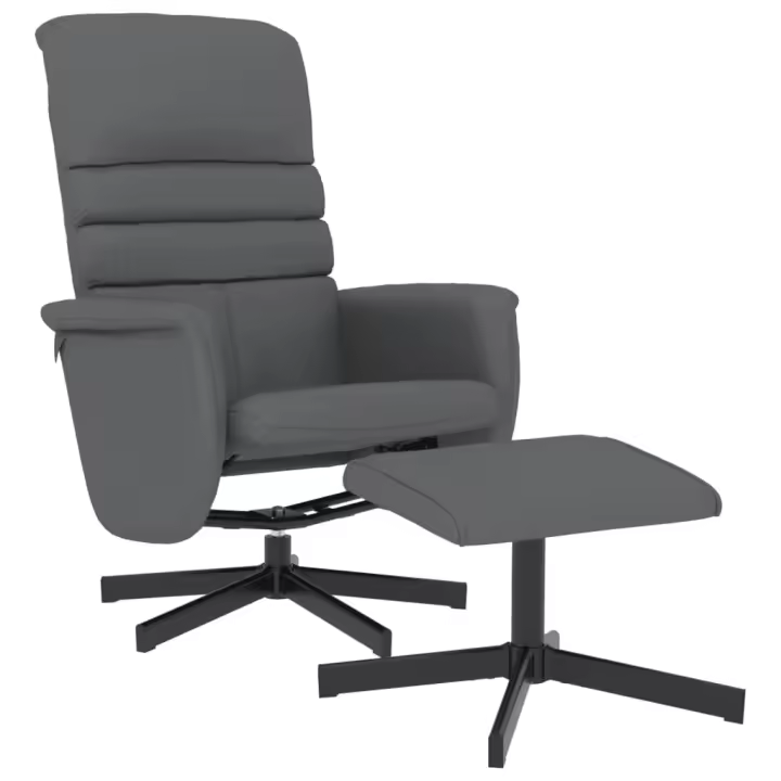 vidaXL Sillón reclinable con reposapiés cuero sintético Negro, Gris, Sillon Dormitorio Sillon Comodos Silla Relax Sillón Sofá - 1