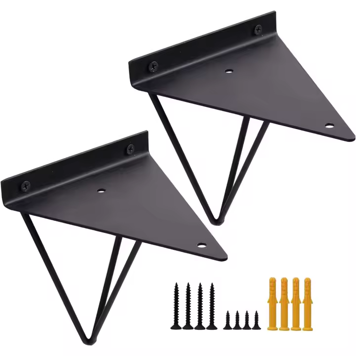 Soporte Flotante para Estante Forma Triangular Geométrica, 16 x 17,5 cm Soportes para Estante Ocultos Invisibles Vintage en Hierro de Pared, Soporte de Pared con Tornillos Industriales para Decoración de Sala de Estar, 2 Piezas/Negro- - 1