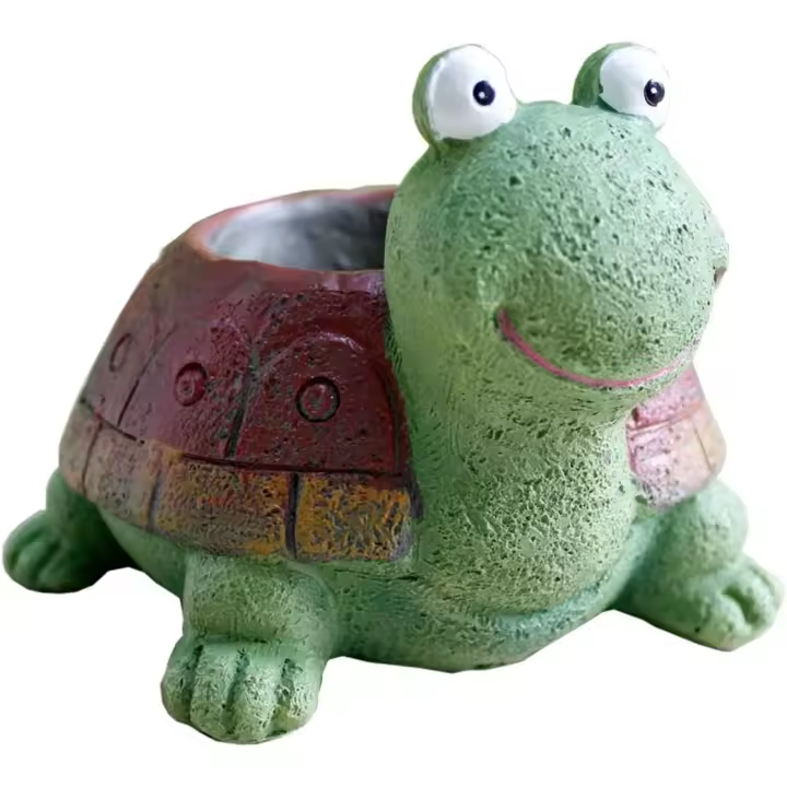 Maceta con forma de tortuga, ideal para suculentas, jardín, exterior, decoración de escritorio familiar (verde) - 1