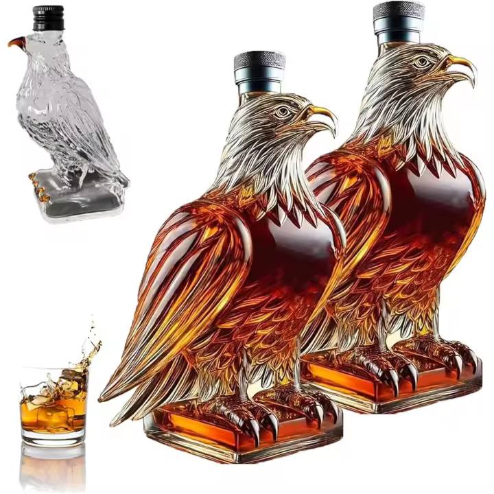 Decantador de whisky de cristal con forma de águila, diseño de animal, botella divertida, exquisita botella de licor de águila para hombres, papás y esposos, juego de decantadores de whisky perfecto para el hogar (2) - 1