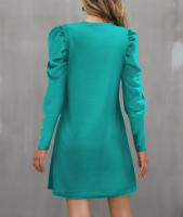 Vestido De Manga Larga Redonda Con Mangas Flotantes Y Botones Para Mujer Estilo Oficina Dama Longitud De Rodilla Poliéster Elástico Suave - details 16
