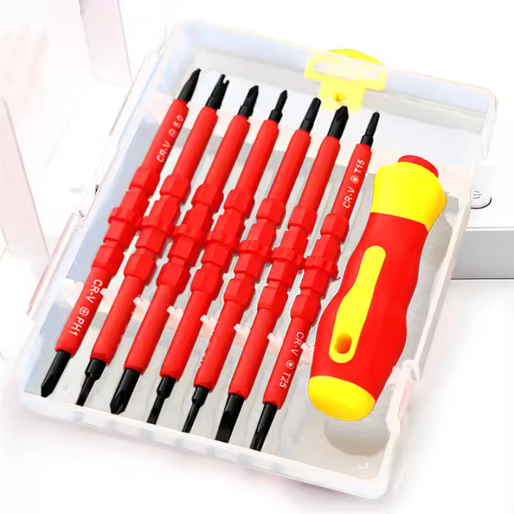 Juego De Destornilladores Aislados VDE 14 Piezas Con Kit De Bits De Encabezados Planos Y Encabezados Cruciformes Y Lápiz De Prueba Herramientas Eléctricas - 1