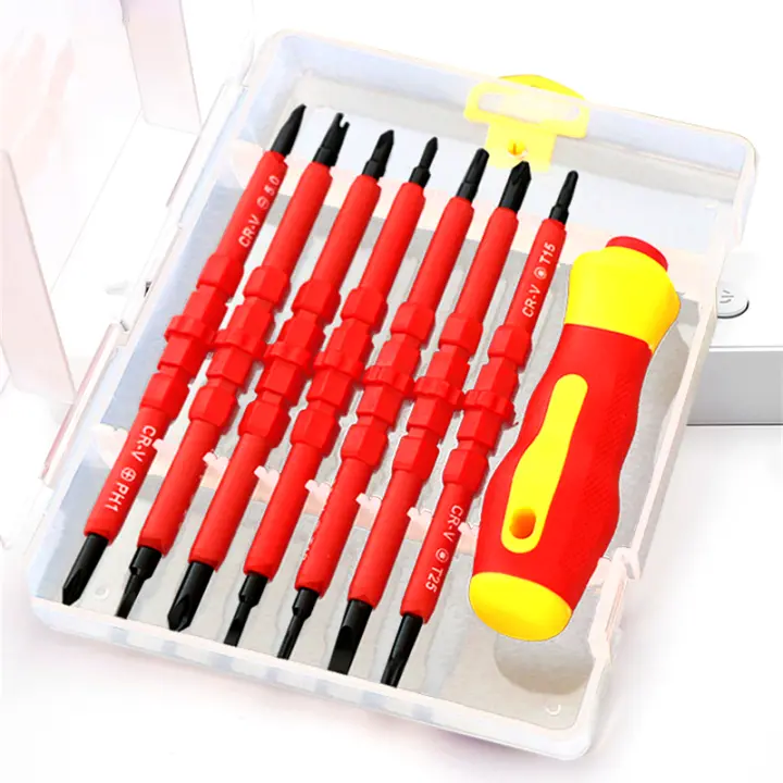 Juego De Destornilladores Aislados VDE 14 Piezas Con Kit De Bits De Encabezados Planos Y Encabezados Cruciformes Y Lápiz De Prueba Herramientas Eléctricas - 1