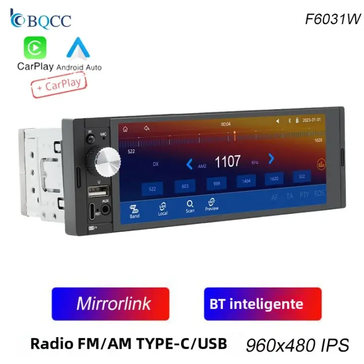 BQCC F6031W Reproductor MP5 Para Coche 6.36" IPS Con FM AUX TYPE-C USB RDS Radio Mirrorlink BT Android AUTO/CarPlay Estéreo De Coche - 1