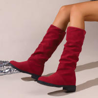 Botas De Media Caña Cómodas Para Mujer Con Punta Redonda, Slip-on, Tacón Medio, Plataforma, Upper De Tela, Suela De TPR, Diseño Clásico. - details 19