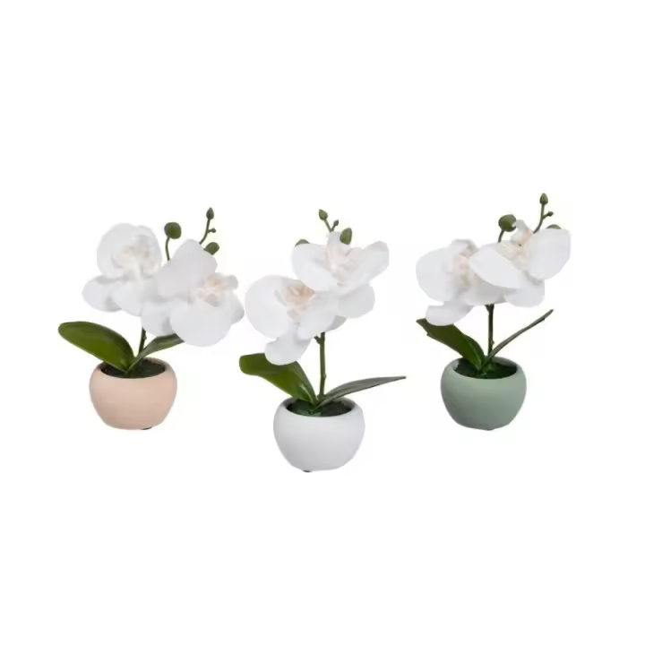 Dcasa Set de 3 plantas artificiales orquídea con maceta de cemento de 11x7x15 cm - 1