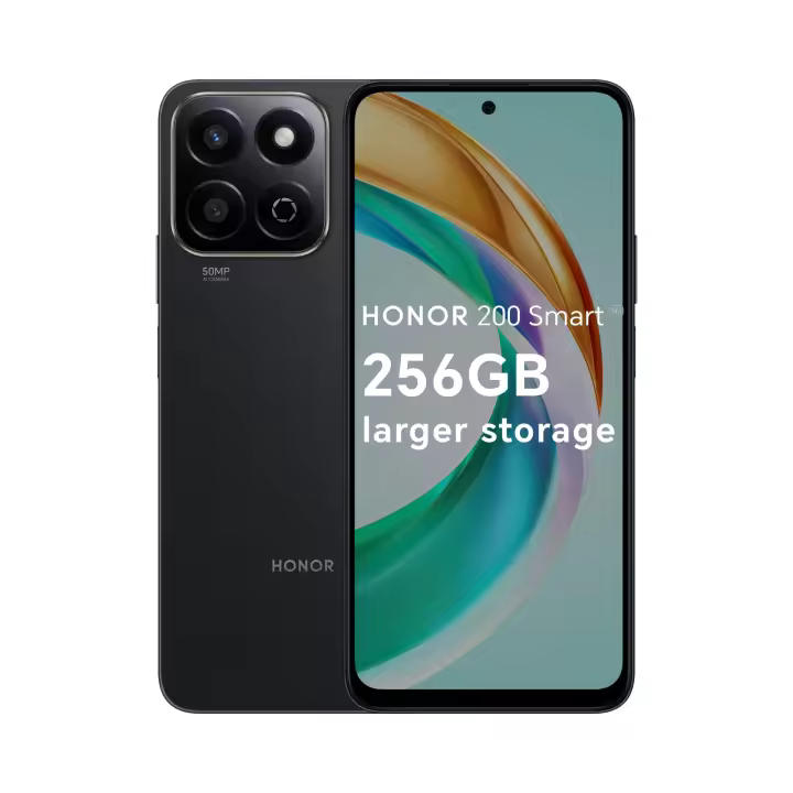 SMARTPHONE - HONOR 200 Smart 5G 4GB 256GB, Pantalla Resistente a Caídas de 6,8" IP64, Batería 5200mAh, 300% Modo Alto Volumen, 50MP AI Carmera, Snapdragon 4 Gen 2, Android 14, Dual SIM, COLOR: Negro y Verde - 1