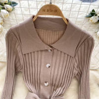 Vestido De Punto Para Mujer REALEFT Otoño Invierno Con Cinturón Cuello Polo De Mano Sola Manga Larga Ajuste Cintura Alta Vestido De Trabajo - details 25