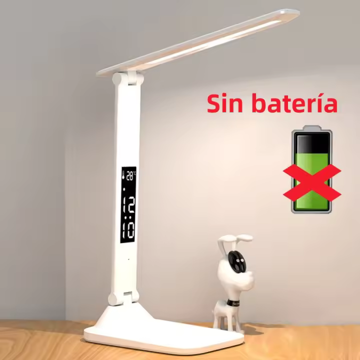 Lámpara De Mesa Recargable LED Plegable Con Reloj Y Luz Nocturna Protección Ocular 3 Niveles De Intensidad Dimmable Toque USB Para Lectura Y Decoración - 1