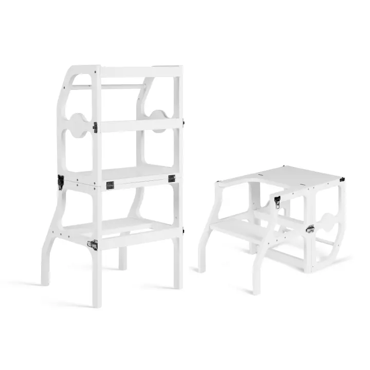 Buddy Baby - Torre de Aprendizaje de Madera Montessori para niños-Convertible en Escritorio Infantil y Taburete -Torre ayudante de Cocina de Madera Maciza con Barra de Seguridad - Plegable - 1