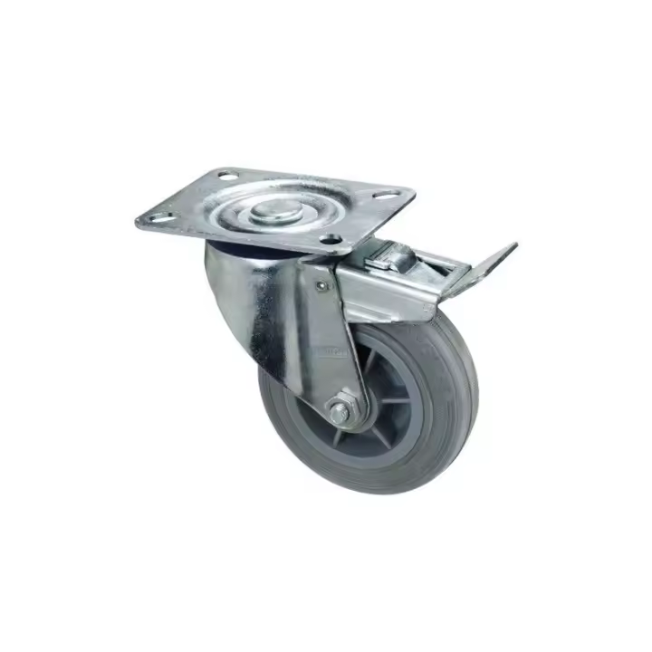 Rueda Industrial Wolfpack Goma Gris Placa con Freno 100 Mm - 1