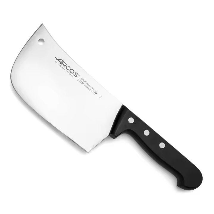 ARCOS Hachuela Macheta de Cocina 160mm para Cortar Huesos y Carne. Hacha con Diseño Rectangular en Acero Inoxidable y Mango de Polioximetileno. Color Negro. Serie Universal - 1