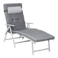 Tumbona plegable reclinable negra o gris, cama de sol con colchón de 6 cm, reposacabezas desmontable, aluminio inoxidable y tejido transpirable, confort máximo, capacidad 150kg, ideal para jardín y playa - details 0