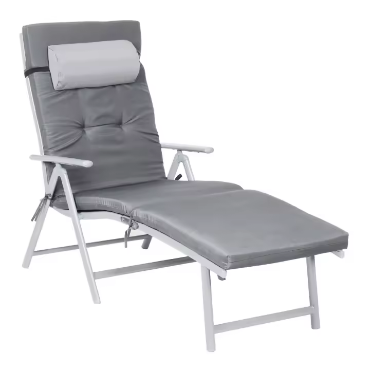 Tumbona plegable reclinable negra o gris, cama de sol con colchón de 6 cm, reposacabezas desmontable, aluminio inoxidable y tejido transpirable, confort máximo, capacidad 150kg, ideal para jardín y playa - 1