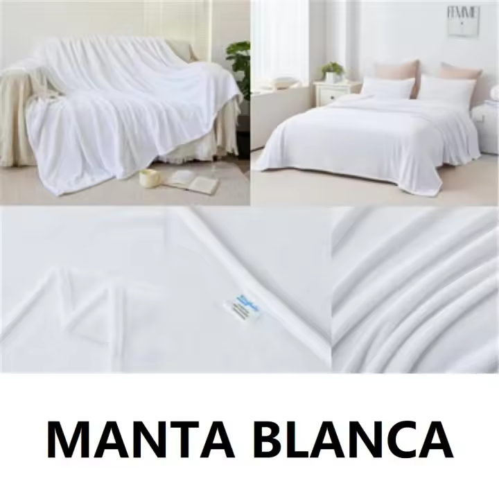 Manta sedalina extra suave,color BLANCO liso,medidas160x220cm para cama de 90cm/105cm, medidas 220x240cm para cama de 135cm/150cm,100% Poliéster,cm,fespu - 1