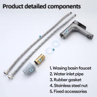 Baokemo-grifo de lavabo para baño, mezclador de agua fría y caliente, montaje en cubierta de acero inoxidable, manija única con un par de tubos de entrada - details 9