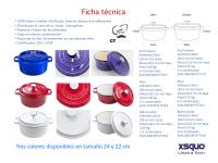 Olla Coccote hierro fundido esmaltado antiadherente 24 cm/ 3,6 litros 6/ 4 comensales, Olla con tapa redonda para cocinar con los sabores y nutrientes. Gourmet Tools de XSQUO Useful Tech - Roja, Azul, ,Blanca. - details 9