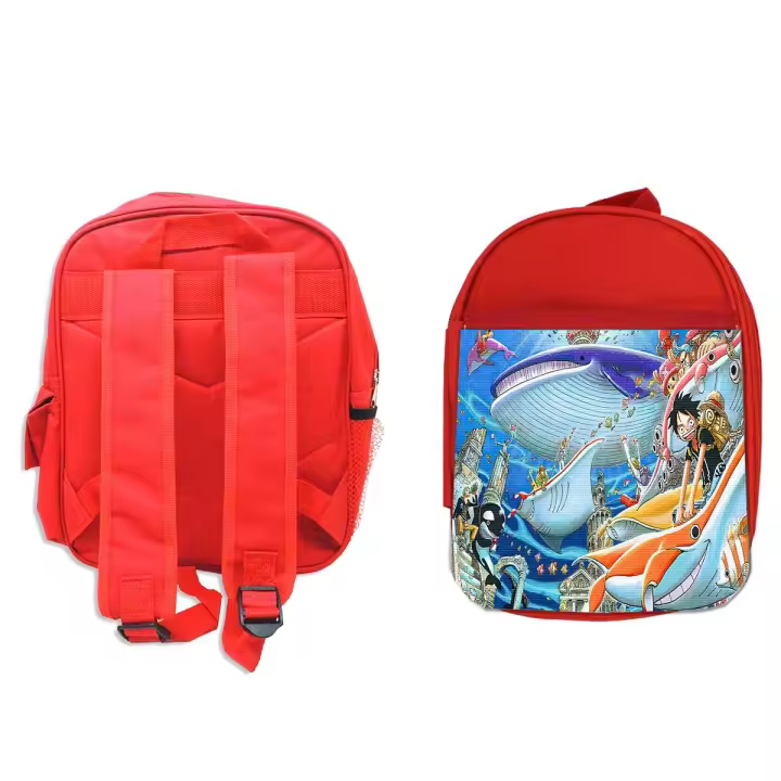 MERCHANDMANIA PACK MOCHILA ROJA Y ESTUCHE one piece bajo el mar piratas isla gyojin mugiwara school material - 1