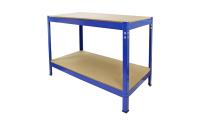 Mesa Trabajo Metálica Q-Rax Sin Tornillos Azul 90x100x60cm Banco Trabajo Taller Garaje Bricolaje Blue Metal Workbench Estante Ajustable Altura con Capacidad 200kg + Pies de Goma Protectores Gratis - details 0