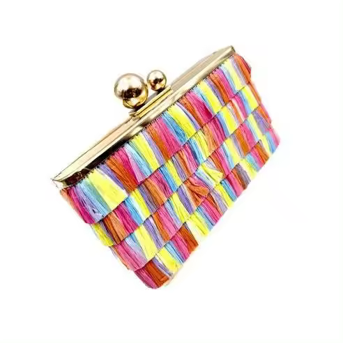 BOLSOS DE VERANO EN RAFIA CON FLECOS COLORIDOS IDEAL BODAS EN LA PLAYA Y BAUTIZOS - 1