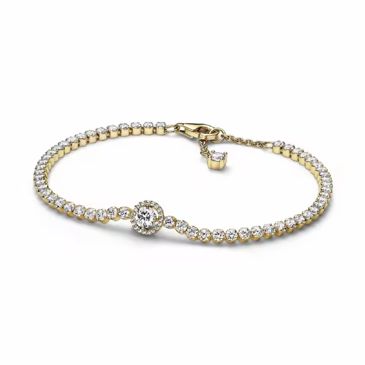 Pulsera Tenis Halo Brillante Dorada - 1