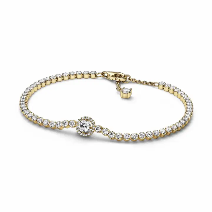 Pulsera Tenis Halo Brillante Dorada - 1