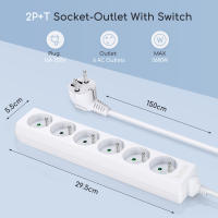 Aigostar Regleta alargador de 6 enchufes 16A 2P + E con cable de 1.5/3/5 metros e. Color Blanco - details 0
