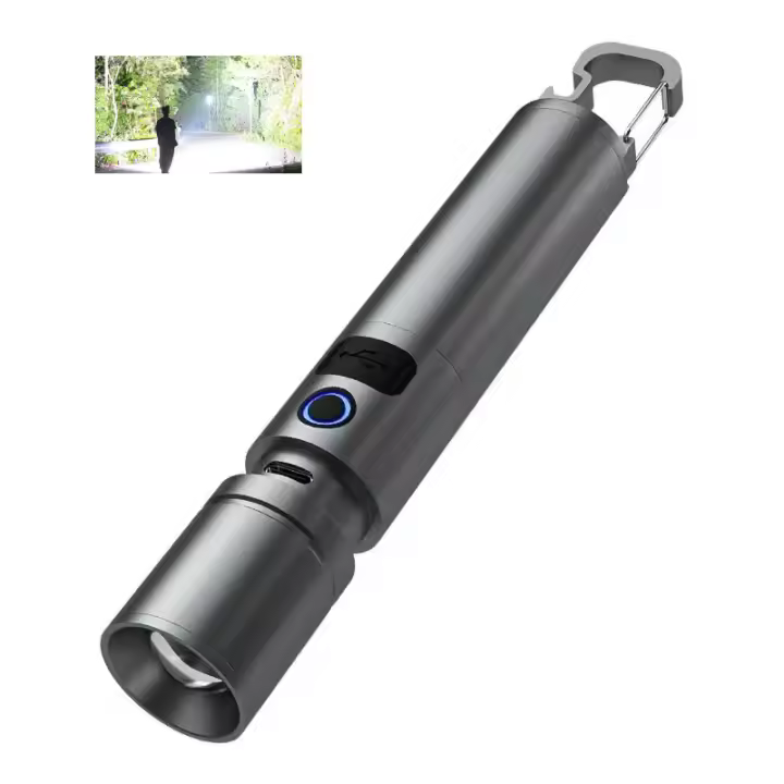 Lámpara De Mano Multifuncional Recargable USB Con Lente Zoom Telescópico Luz Blanca Laser De Alta Potencia Para Exteriores Resistente Al Agua Con Batería De Aluminio - 1