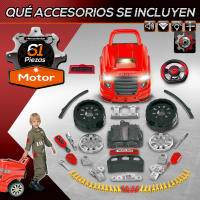 HOMCOM Motor de Camión para Niños de +3 Años Conjunto de Motor de Juguete con 61 Piezas Volante Bocina Faros Caja de Almacenaje y Ruedas 40x39x47 cm - details 5