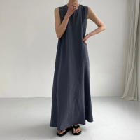 Vestido Maxi De Verano Para Mujer REALEFT 2024 Color Sólido Elegante Con Bolsillos Cintura Suelta Sin Mangas Casual Largo Hasta La Rodilla Material Algodón Y Poliéster - details 19