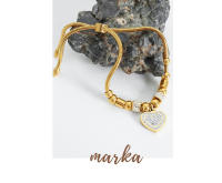 Encanto Pulsera de acero de titanio con forma de corazón de amor retro, colgante de corazón con cuentas de gran agujero, chapado en acero de titanio con oro de 18 quilates, joyería para mujer - details 1