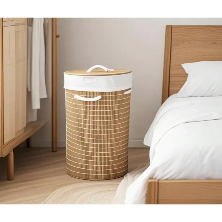 Cesto de ropa sucia de bambú tejido, gran capacidad, organizador de ropa plegable y portátil, con tapa y asas, transpirable, resistente a la humedad, ecológico, con bolsa interior desmontable, ideal para almacenamiento en baño y dormitorio. - 1