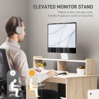 HOMCOM Escritorio con Estantería Moderno Escritorio con Puerta Compartimentos Abiertos y Soporte para Monitor Mesa para Estudio Dormitorio Hogar Oficina 108x50x94 cm - details 2