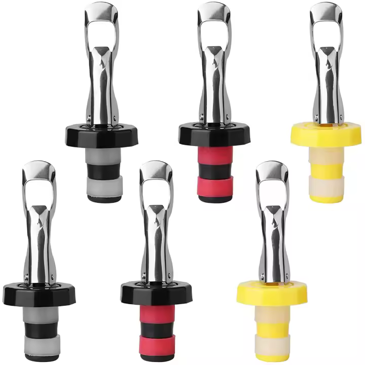 6Pcs Tapones Para Vino Con Sello a Vacío Reutilizable Accesorios De Cocina Y Barra Tapones Para Botella De Champagne Metal Inoxidable - 1