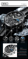 Reloj De Negocios Lujo CHENXI Para Hombre Moda Cronógrafo Fase Lunar Fecha Resistente Al Agua Multifuncional Cuarzo Pulsera Con Manos Luminosas Material De Correa Cuero Display Numeral Romano - details 9
