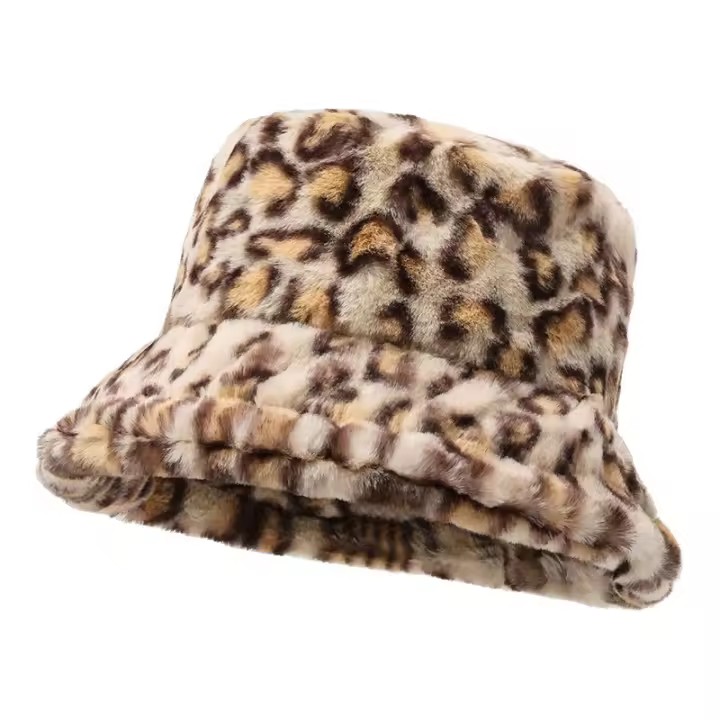 Gorro De Buho De Pelo Fuzzy Para Mujer Patrón Leopardo Invierno Grueso Antigolpes Casual Versátil Al Aire Libre Gorro De Pescador - 1