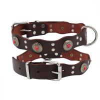 Collar De Cuero Genuino Retro Para Perros Grandes Con Patrón De Flores Y Cuentas Verdes Rojas Collar Básico Étnico Para Mascotas - details 8
