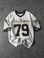 Camiseta De Verano Para Hombre Con Cuello En V Y Estampado Deportiva Corta Retro Béisbol Chic Camiseta Transpirable De Polyester - details 3