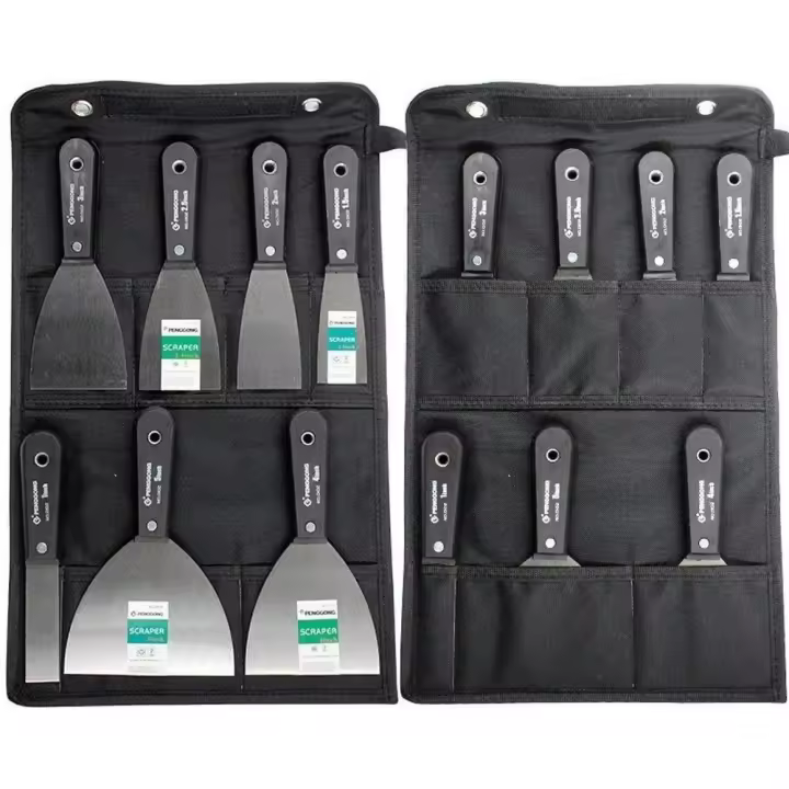Juego de cuchillos para masilla Juego de espátula de acero Juego de cuchillos para masilla Juego de 7 piezas con bolsa de almacenamiento Raspador de pared Mango de plástico antideslizante - 1