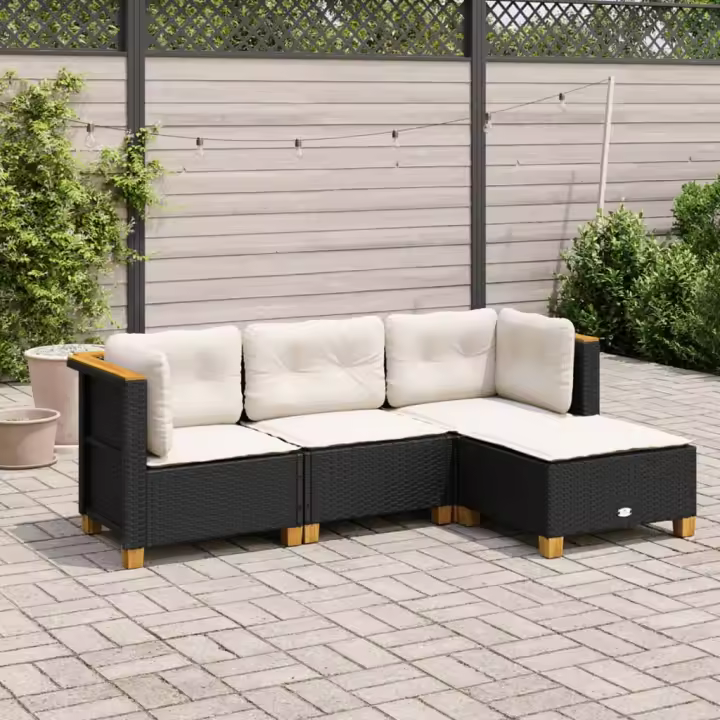 vidaXL Juego de sofás jardín 4 pzas con cojines ratán sintético negro - 1