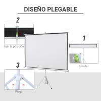HOMCOM Pantalla de Proyector Manual con Soporte 100 Pulgadas Pantalla de Proyección Portátil Formato 4:3 para Interior y Exterior Cine en Casa Patio 203x152 cm Blanco - details 0