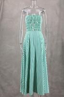 Vestido Maxi Verde Rayado Para Mujer 2024 Estilo Playa Sin Mangas Hombros Descubiertos Cuello Alto Ajuste Elasticidad Casual Moda Verano Vestido Longo - details 1