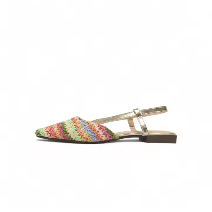 HLUNA - Zapatos planos Destalonados Mules Punta Fina Pulsera al tobillo con Hebilla - Detalle de Esparto en rayas yz23-105 - 1