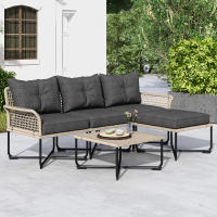 Outsunny Conjunto de Jardín de Ratán Sintético Juego de 5 Piezas Muebles de Jardín con 2 Sofás Esquineras 1 Sofá de Exterior 1 Taburete 1 Mesa de Centro y Cojines para Terraza Patio - details 5