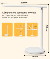 Aigostar lámpara escritorio LED, flexo de escritorio plegable, 3 modos, 5 niveles de brillo, puerto tipo C, con 100cm cable, función de memoria, flexible ajustable, control táctil, blanco - details 0
