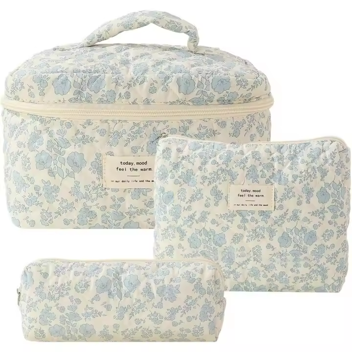 Bolsa de maquillaje de 3 piezas - Set de neceser de algodón para viaje, neceser para mujeres, niñas y niños - 1