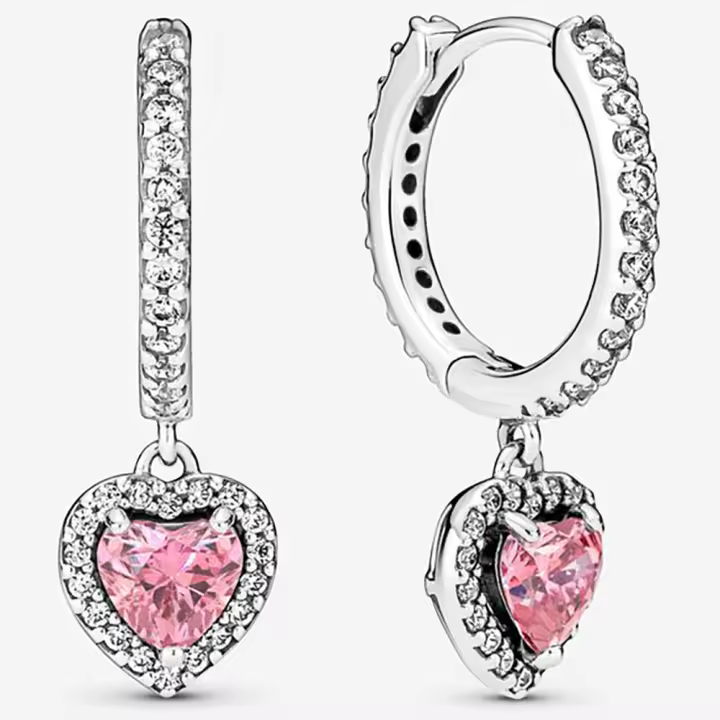 Pandora Pendientes de Aro en Plata de Ley Corazón de Halo Abrazo Brillante，Incluye Caja Original - 1