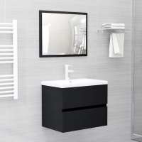 vidaXL Juego de muebles de baño 2 pzas madera contrachapada en color Negro/Blanco brillante/Gris hormigón y más | almacenamiento funcional diseño moderno para baño dormitorio sala - details 0